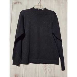 Koret Vintage Womens Mock‎ Neck Sweater Black Metallic Wool Blend Size M Holiday